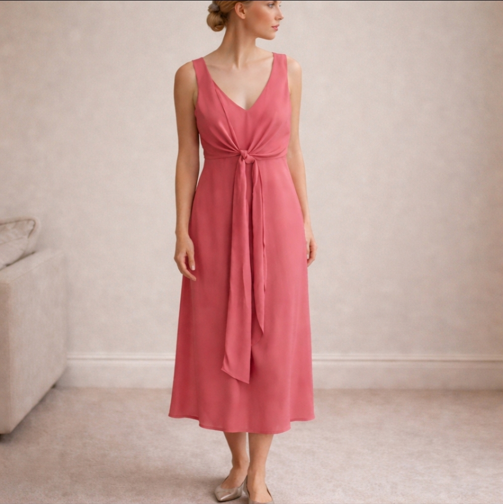 Ann Taylor Loft 100% silk sash wrap flowy sleeveless V Neck dress NWT Sz 4